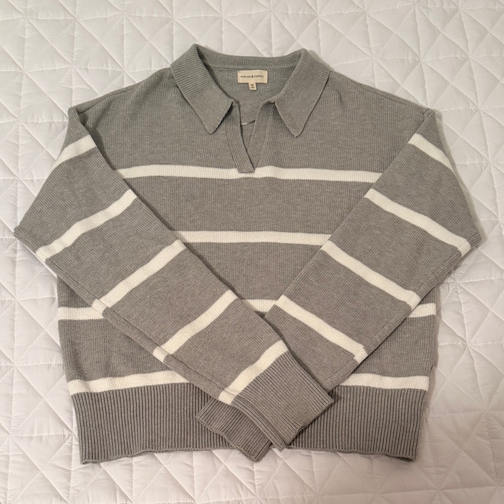 Gray and White Striped Women's Sweater
